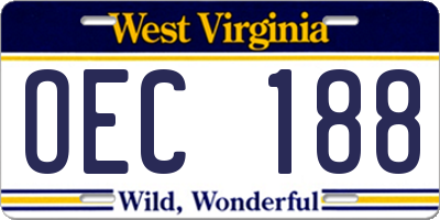 WV license plate OEC188