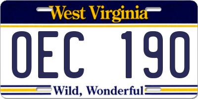 WV license plate OEC190