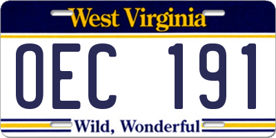 WV license plate OEC191
