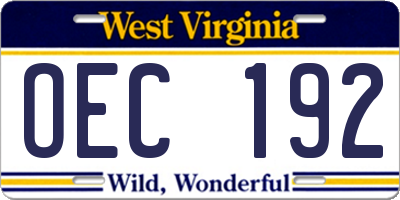 WV license plate OEC192