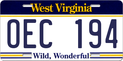 WV license plate OEC194