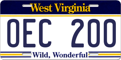 WV license plate OEC200