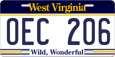 WV license plate OEC206