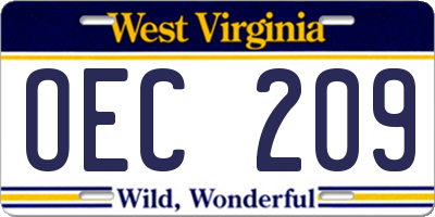 WV license plate OEC209