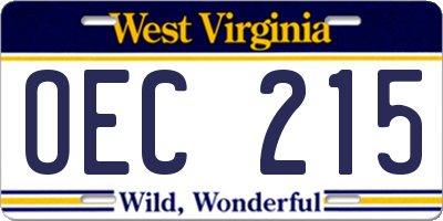 WV license plate OEC215