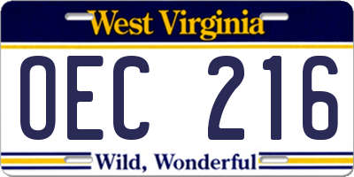 WV license plate OEC216