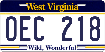 WV license plate OEC218