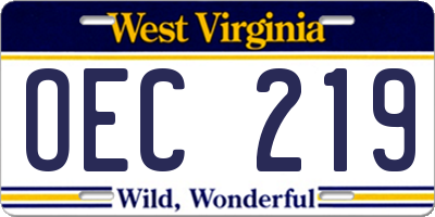 WV license plate OEC219