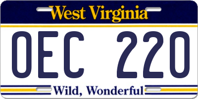 WV license plate OEC220