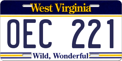WV license plate OEC221