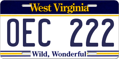 WV license plate OEC222