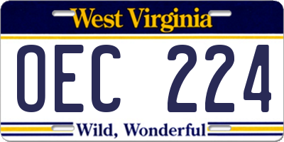 WV license plate OEC224