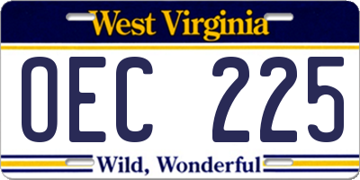 WV license plate OEC225