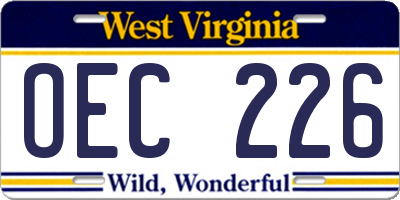 WV license plate OEC226