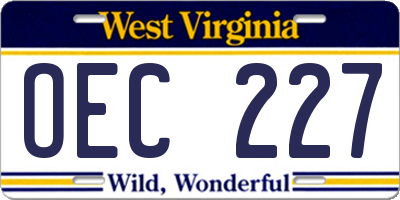 WV license plate OEC227