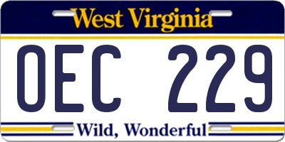 WV license plate OEC229