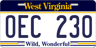 WV license plate OEC230