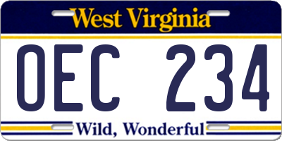 WV license plate OEC234