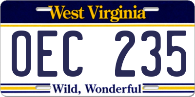WV license plate OEC235