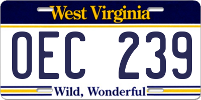 WV license plate OEC239