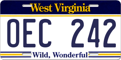 WV license plate OEC242