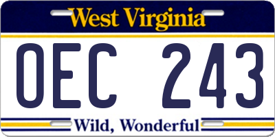 WV license plate OEC243