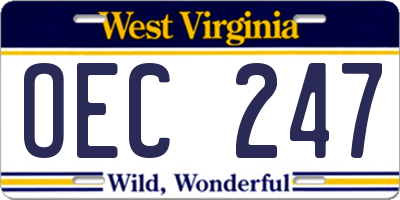 WV license plate OEC247