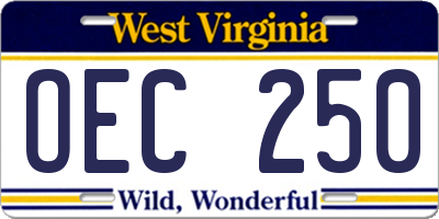 WV license plate OEC250