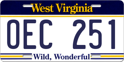 WV license plate OEC251