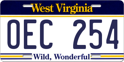WV license plate OEC254