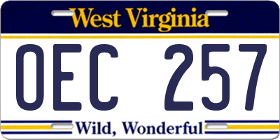 WV license plate OEC257