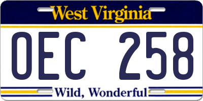 WV license plate OEC258