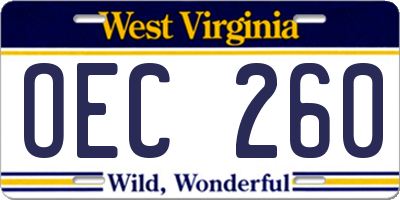 WV license plate OEC260