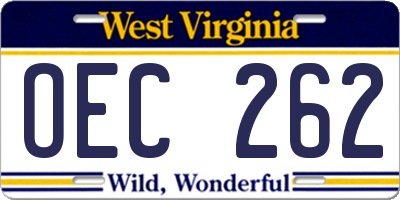 WV license plate OEC262