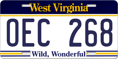 WV license plate OEC268