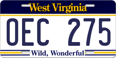WV license plate OEC275
