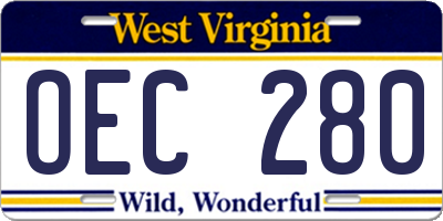 WV license plate OEC280