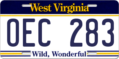 WV license plate OEC283