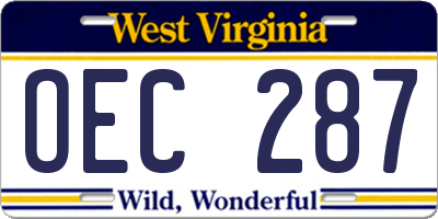 WV license plate OEC287