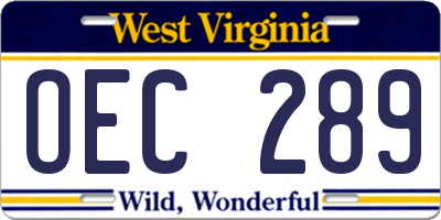 WV license plate OEC289