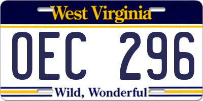 WV license plate OEC296