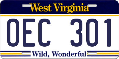 WV license plate OEC301