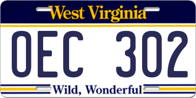 WV license plate OEC302