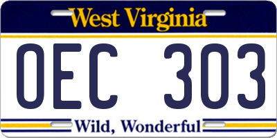 WV license plate OEC303