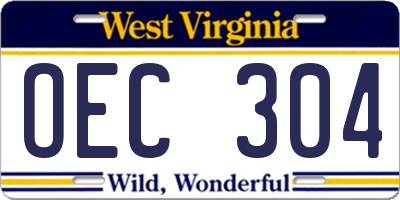 WV license plate OEC304