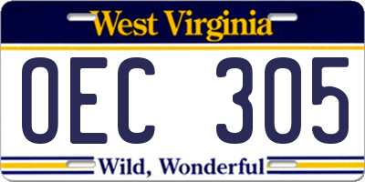WV license plate OEC305