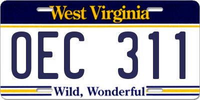 WV license plate OEC311