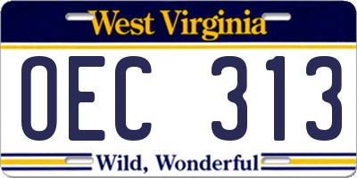 WV license plate OEC313
