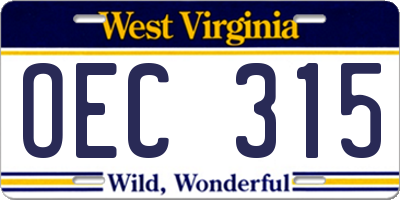 WV license plate OEC315
