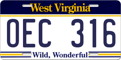 WV license plate OEC316